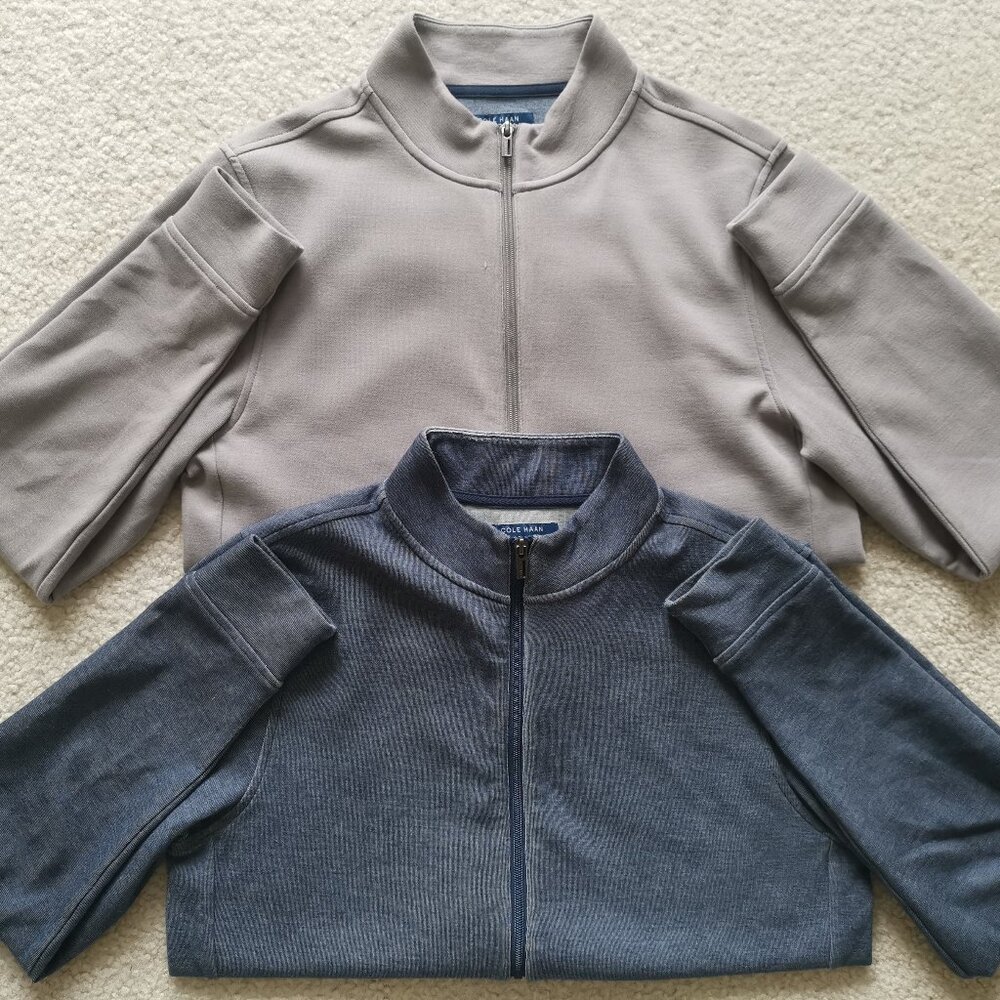 TWO (2) Cole Haan Grand Os Full Zip Performance Jacket - Gray & Blue - Medium